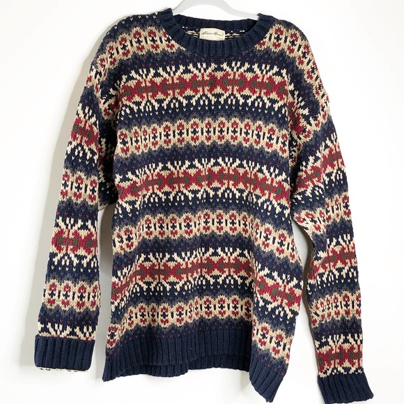Eddie Bauer Other - Eddie Bauer Sweater Mens Vintage Cotton Fair Isle XXL Extra large BLUE
